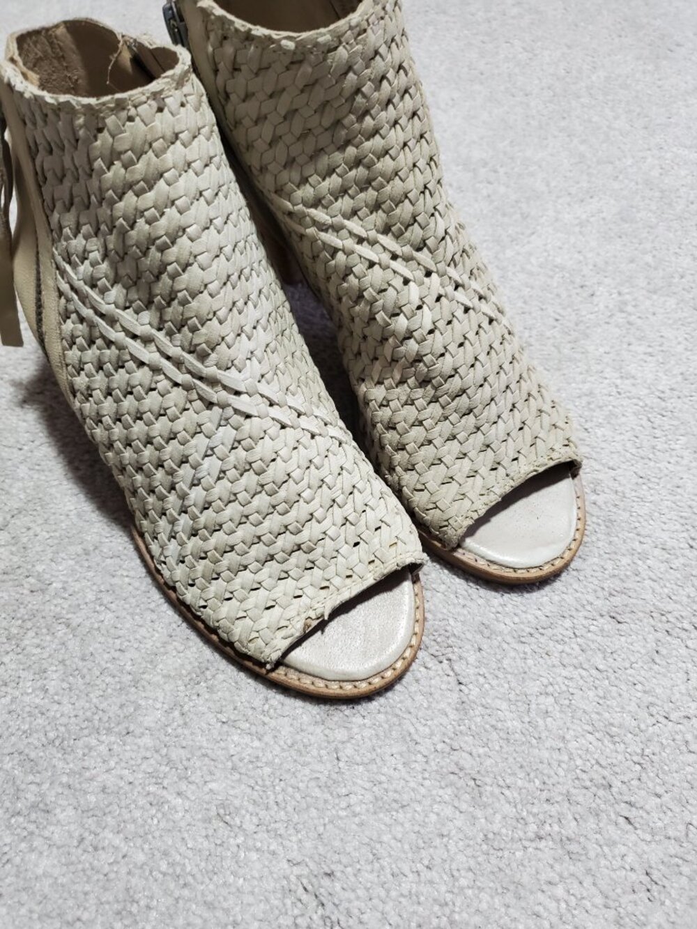 SAM EDELMAN Cooper Woven Leather Sandals Shoeties Cream Sz 8 Peep Toe Heel - Picture 4 of 13